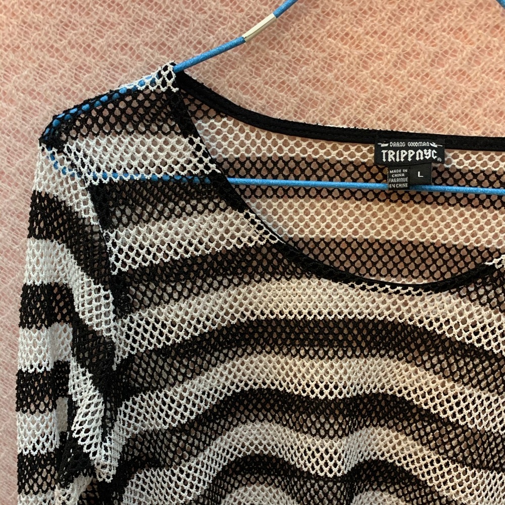 Black/White Striped Mesh Shirt TrippNYC